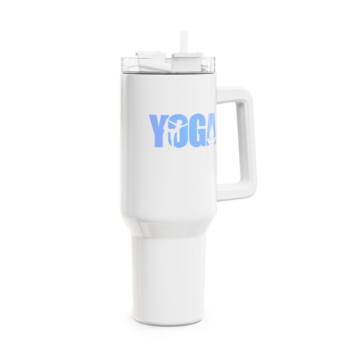 YOGA SCHRFITZUG YOGA POSEN ASANAS HELLBLBLAU • Tumbler mit Henkel & Strohhalm • XXL Reisebecher 1,2L - YOGA SANTA