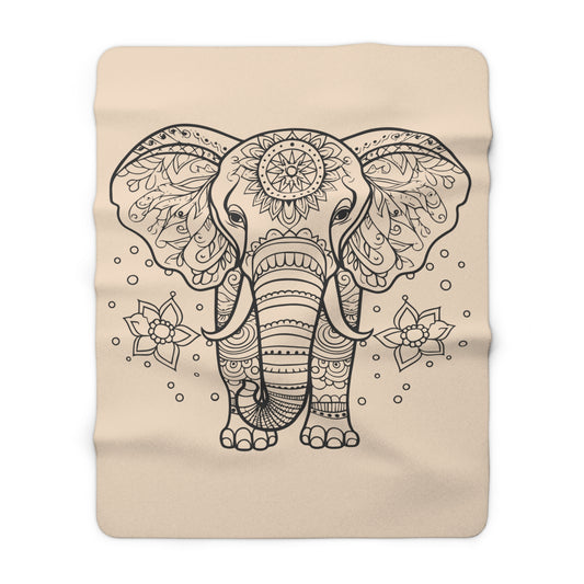 ELEFANT BLUMEN MANDALA • Meditationsdecke Beige & CremeWeiß • Sherpa Wohndecke 130x150cm & 150x200cm