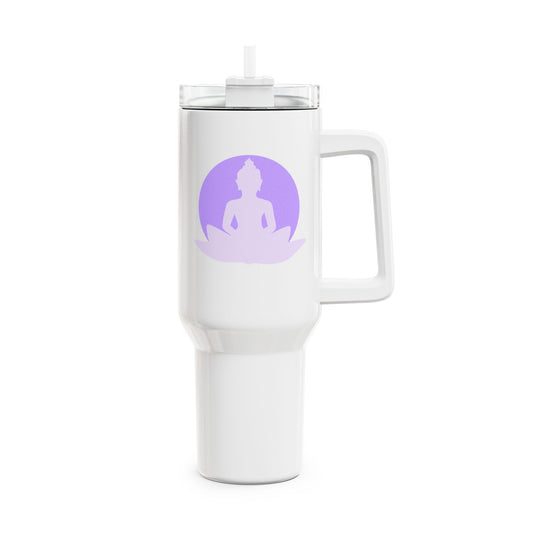 BUDDHA VOR MOND IN LOTUSBLÜTE violet flieder • Tumbler mit Henkel & Strohhalm • XXL Reisebecher 1,2L - YOGA SANTA