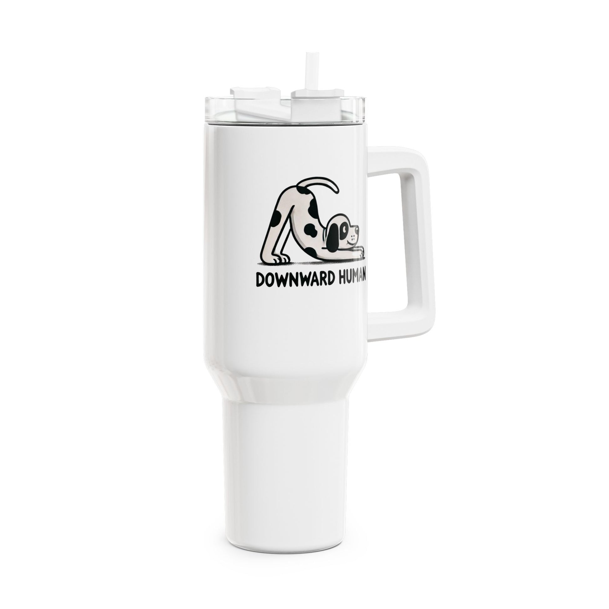 DOWNWARD HUMAN HUNDE YOGA LUSTIGER SPRUCH • Tumbler mit Henkel & Strohhalm • XXL Reisebecher 1,2L - YOGA SANTA