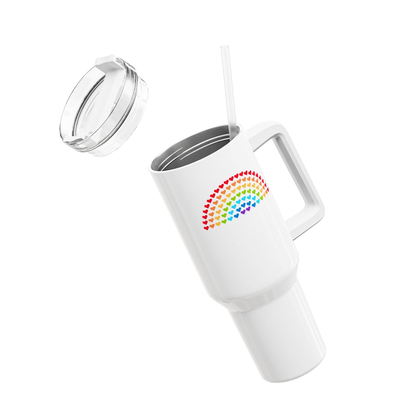 REGENBOGEN FARBEN AUS HERZEN • Tumbler mit Henkel & Strohhalm • XXL Reisebecher 1,2L