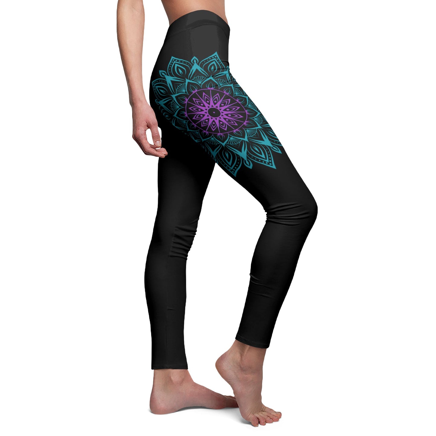MANDALA BLUME BLÜTE LILA TÜRKIS • Damen Leggins Schwarz • Beste Leggings für Sport & Freizeit