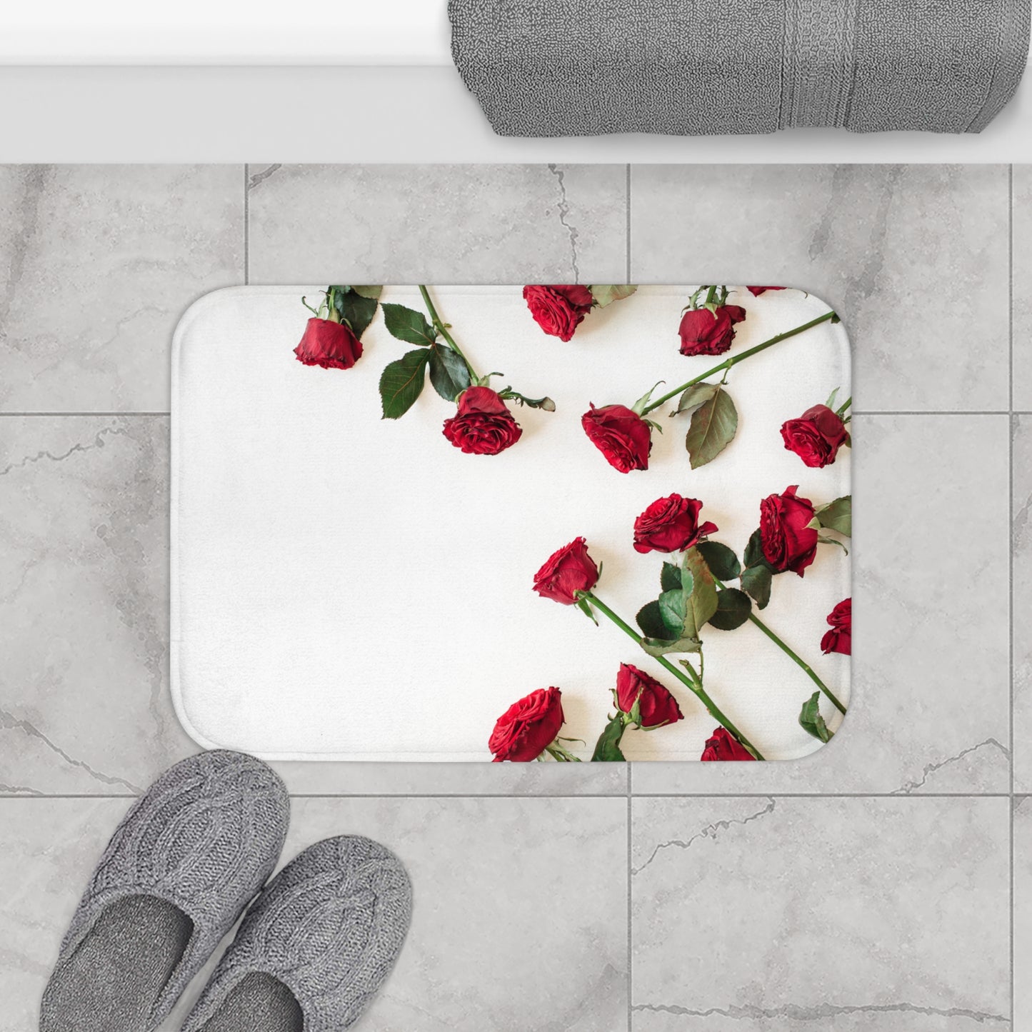 ROTE ROSEN FOTODRUCK QUALITÄT • Liebesbeweis Geschenk, LOVE Liebesbotschaft ❤️ • Badvorleger / Fussmatte / Badteppich EXTRA Weich • 43 x 61 cm & 53 x 86 cm