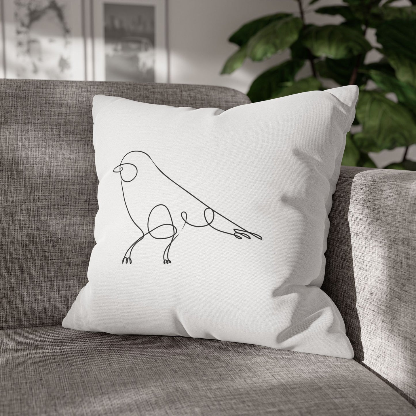 VOGEL MINIMALISTISCH • Deko Kissenbezug mit Reißverschluss Quadratisch Weiß