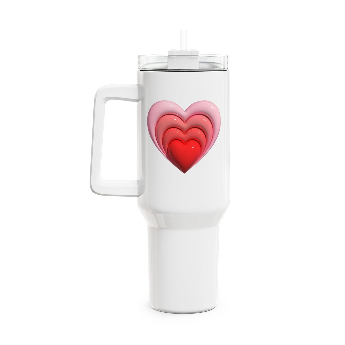 HERZ ROT 3D OPTISCHE ILLUSION • Tumbler mit Henkel & Strohhalm • XXL Reisebecher 1,2L