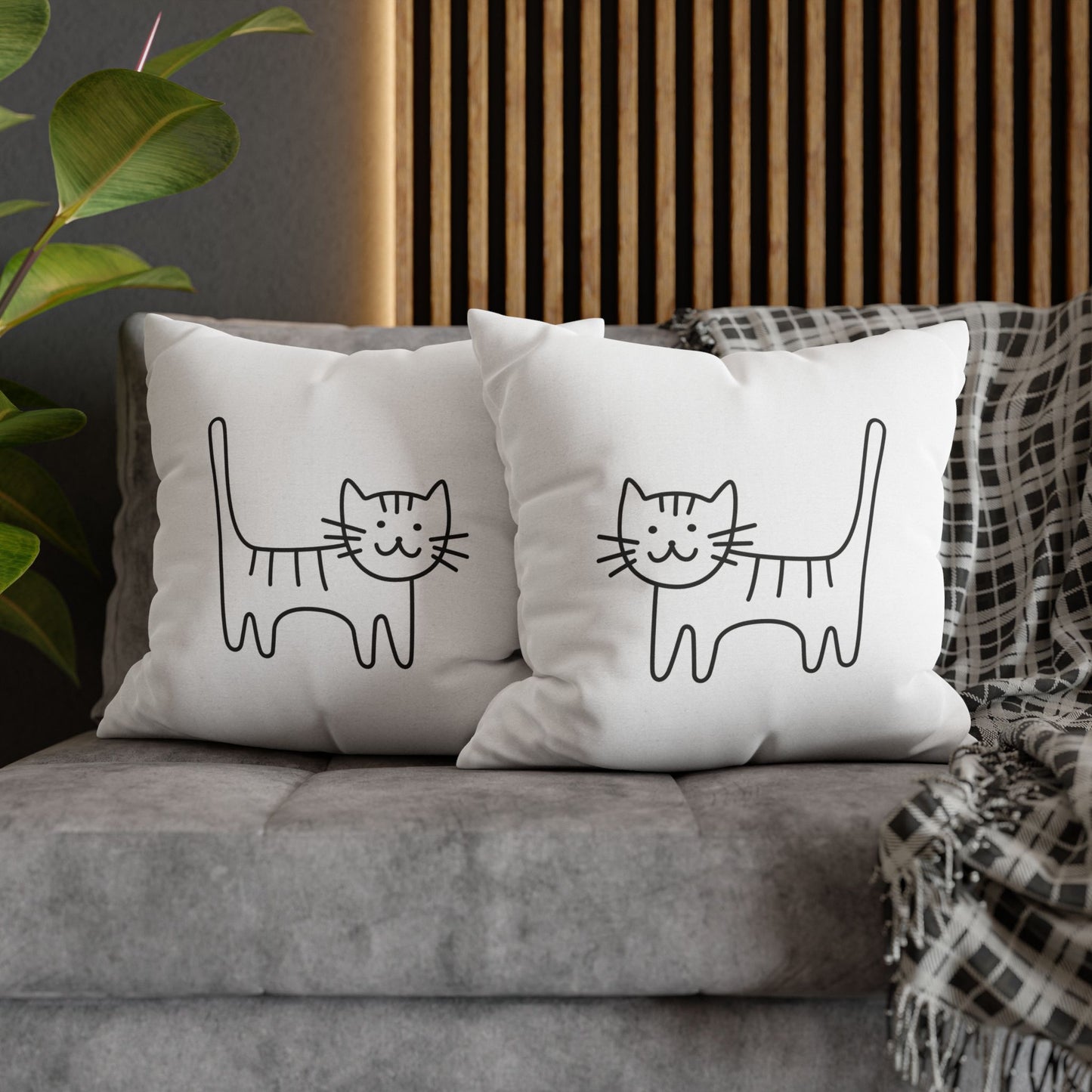 KATZEN KISSENBEZUG NIEDLICH • Deko Kissenbezug mit Reißverschluss Quadratisch Weiß