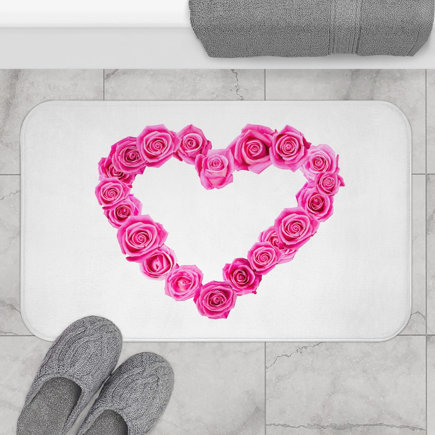 HERZ AUS PINKEN ROSEN BLÜTEN ROSA • Liebesbeweis Geschenk, LOVE Liebesbotschaft ❤️ • Badvorleger / Fussmatte / Badteppich EXTRA Weich • 43 x 61 cm & 53 x 86 cm
