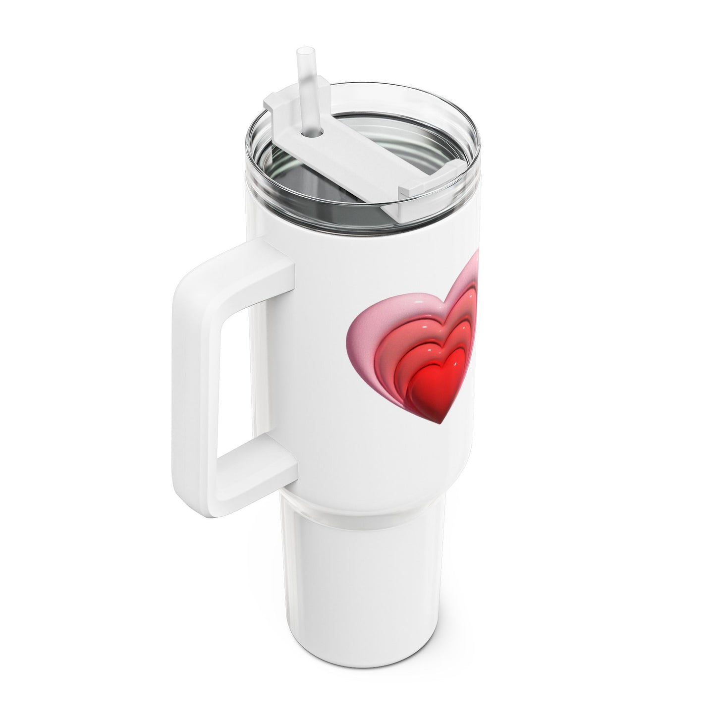 HERZ ROT 3D OPTISCHE ILLUSION • Tumbler mit Henkel & Strohhalm • XXL Reisebecher 1,2L