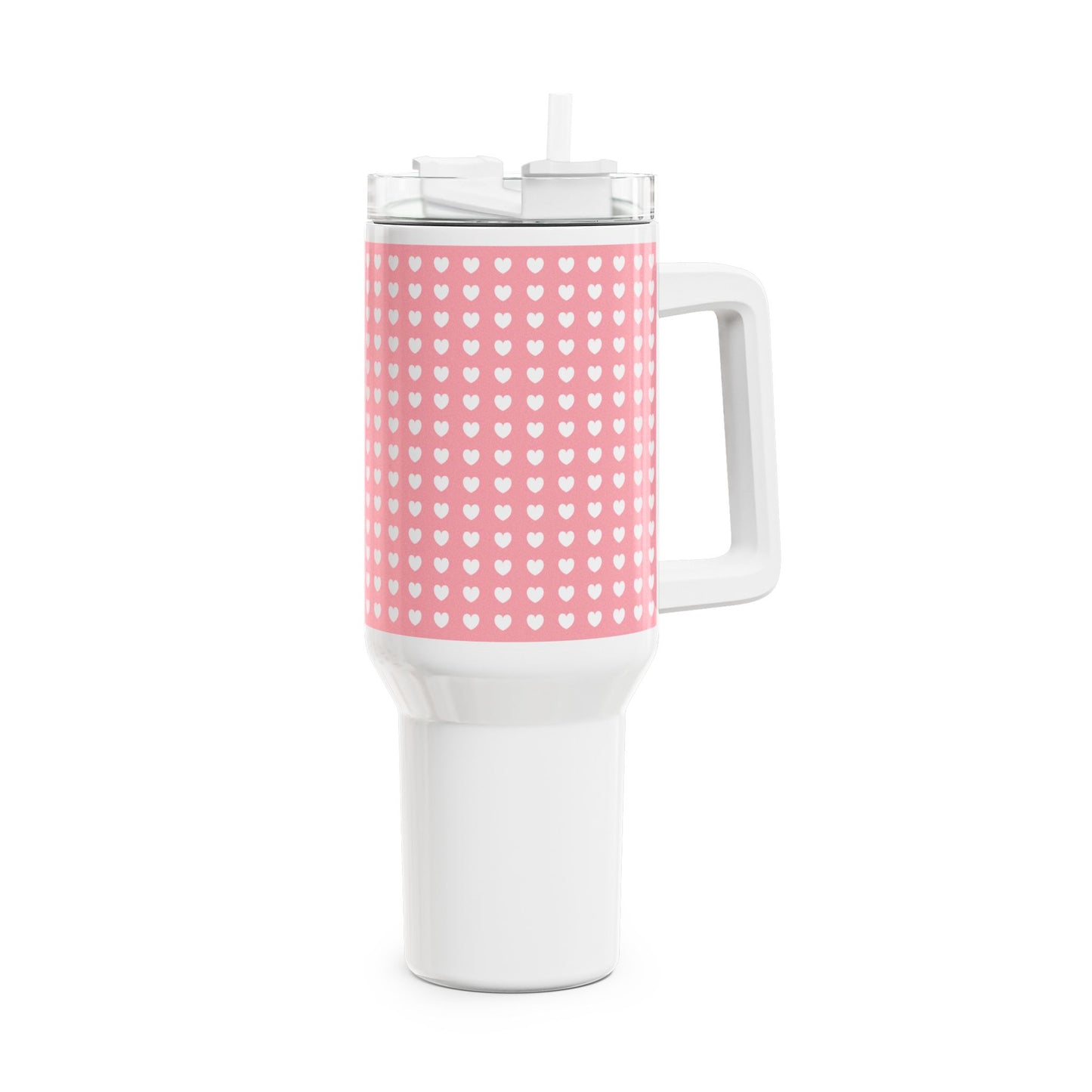 HERZENMUSTER ROSA PASTELL • Tumbler mit Henkel & Strohhalm • XXL Reisebecher 1,2L