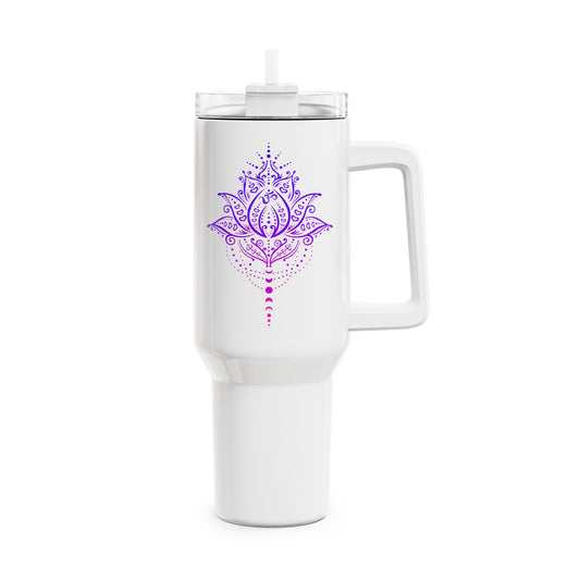 LOTUSBLÜTE LILA KUNSTDRUCK ÄSTHETISCH • Tumbler mit Henkel & Strohhalm • XXL Reisebecher 1,2L - YOGA SANTA
