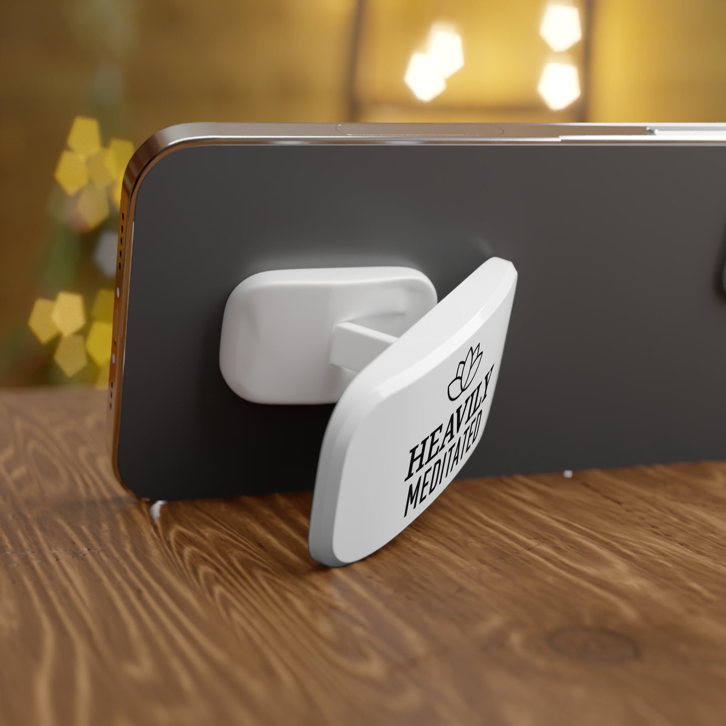 HEAVILY MEDITATED • Handyhalter Yoga Spruch Meditations Accessoire • Handy Smartphone Handgriff Halterung, Tischständer – Aufklappbar - YOGA SANTA