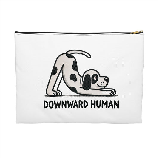 DOWNWARD HUMAN - Lustiger Yoga Hund - Tieryoga Pose Herabschauender Hund • Handtaschen Organizer Flach mit Reißverschluss • Groß & Klein