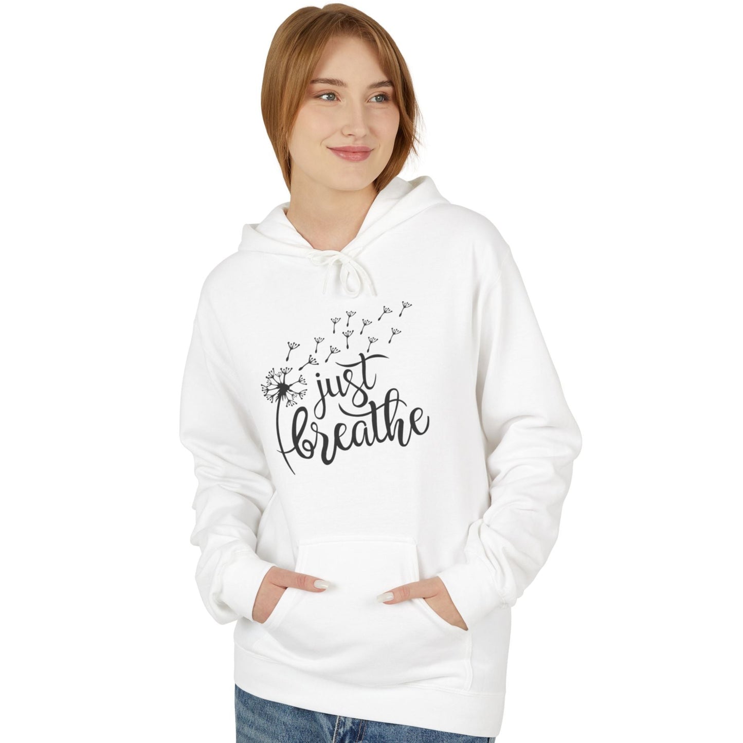 JUST BREATHE • Yoga Spruch Pusteblumenmotiv Fitness Kuschelweicher Hoodie für Damen & Herren • Baumwolle 🌿