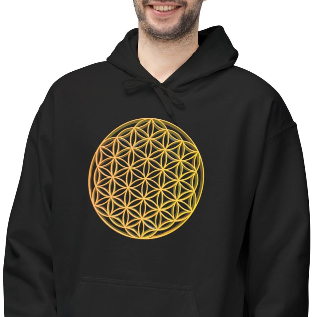 BLUME DES LEBENS SYMBOL MOTIV ZEICHEN PRINT GOLDOPTIK • Kuschelweicher Hoodie für Damen & Herren Fleece Pullover • Baumwolle 🌿