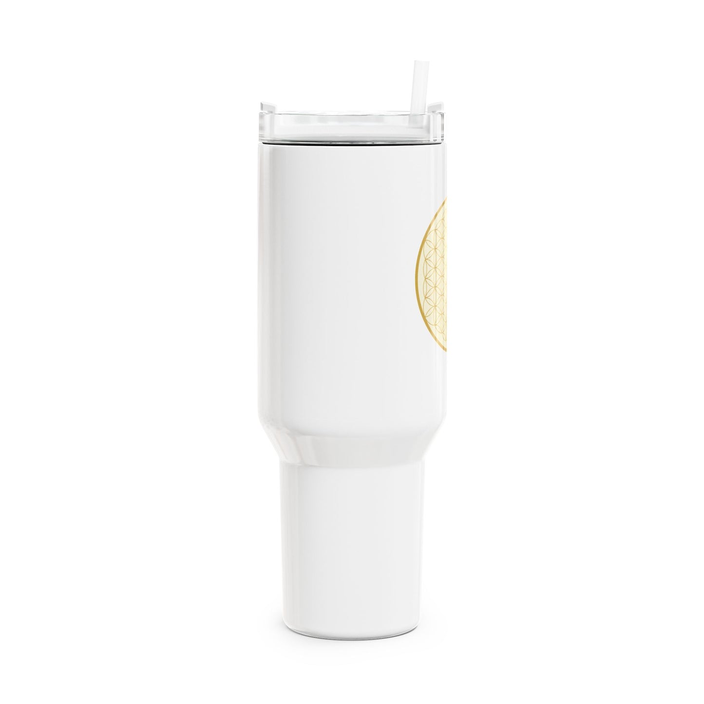 BLUME DES LEBENS GOLDGELB • Tumbler mit Henkel & Strohhalm • XXL Reisebecher 1,2L - YOGA SANTA