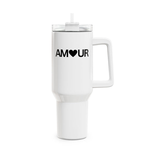 AMOUR HERZ - LIEBESBEWEIS LIEBESBOTSCHAFT • Tumbler mit Henkel & Strohhalm • XXL Reisebecher 1,2L