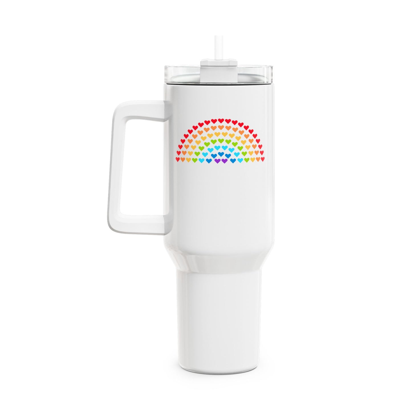 REGENBOGEN FARBEN AUS HERZEN • Tumbler mit Henkel & Strohhalm • XXL Reisebecher 1,2L
