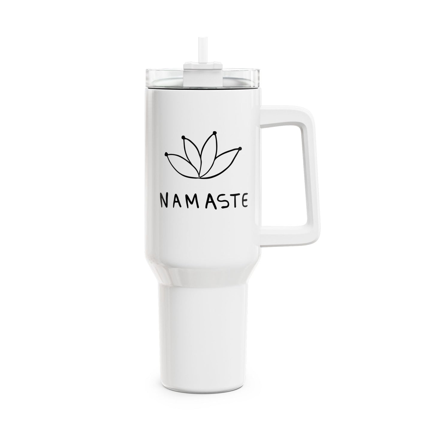 NAMASTE LOTUSBLUME NIEDLICHE ZEICHNUNG • Tumbler mit Henkel & Strohhalm • XXL Reisebecher 1,2L - YOGA SANTA