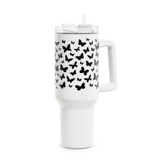SCHMETTERLINGS MUSTER FALTER TIERMOTIV • Tumbler mit Henkel & Strohhalm • XXL Reisebecher 1,2L