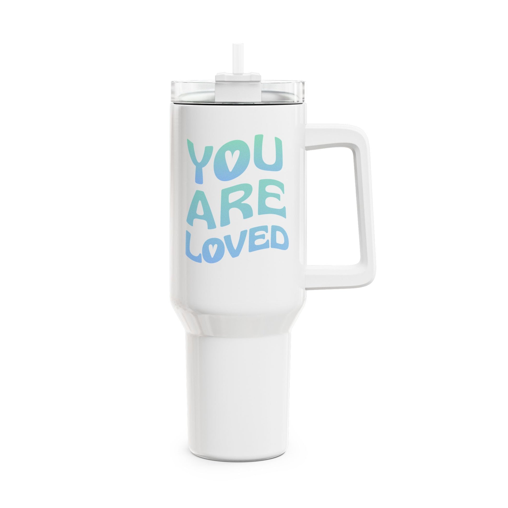 YOU ARE LOVED Spruch Liebesbeweis Liebesbotschaft • Tumbler mit Henkel & Strohhalm • XXL Reisebecher 1,2L - YOGA SANTA