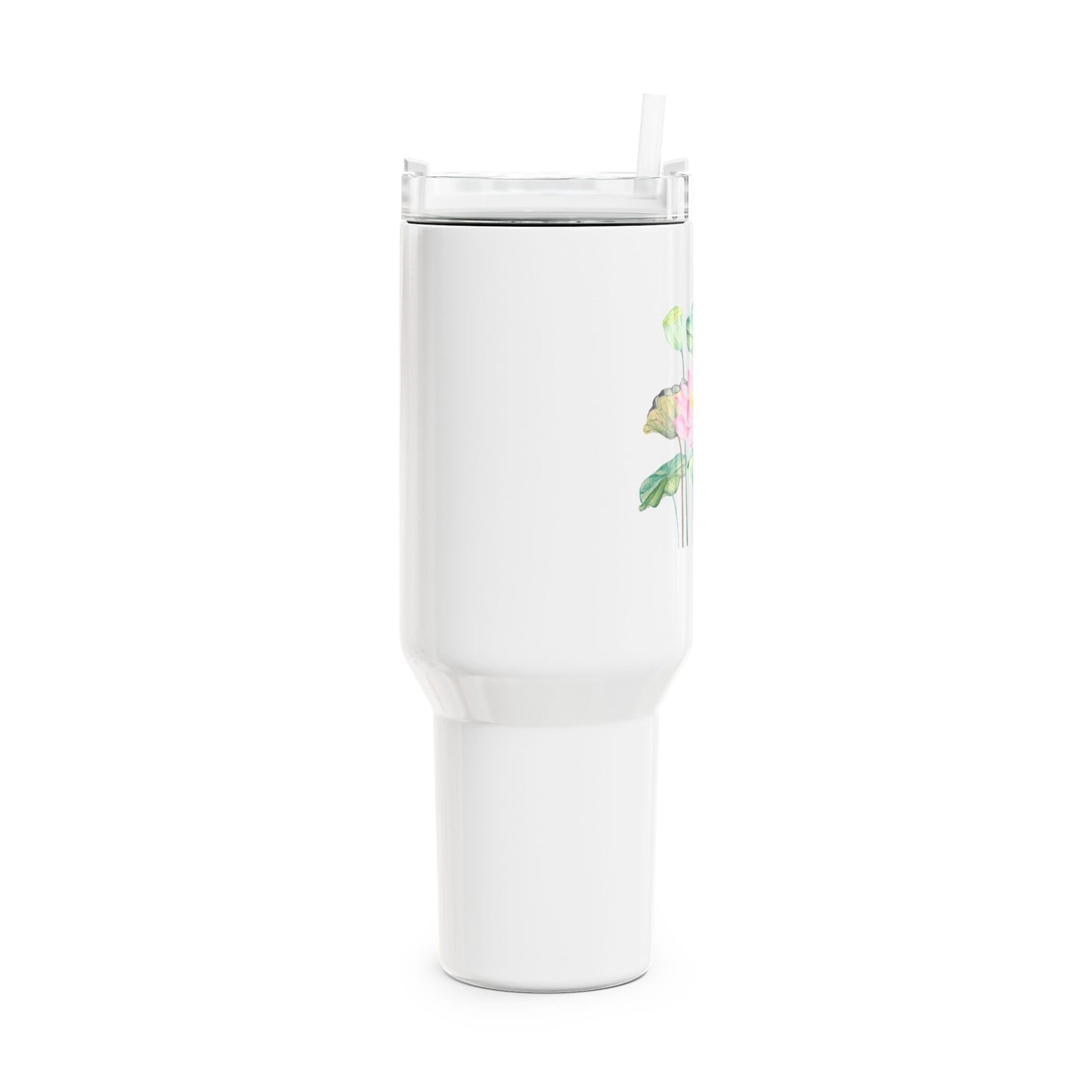 LOTUSBLUMEN AQUARELL ZEICHNUNG • Tumbler mit Henkel & Strohhalm • XXL Reisebecher 1,2L