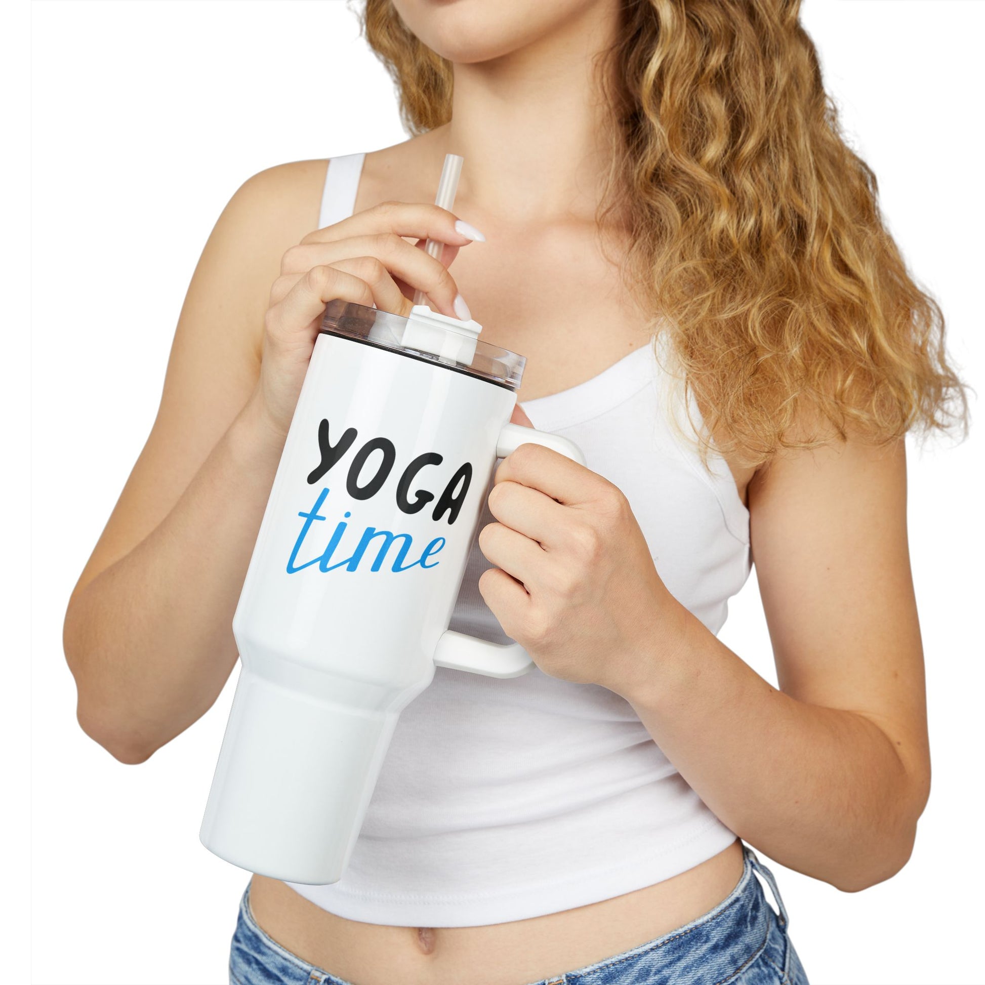 YOGA TIME - YOGA LIEBHABER • Tumbler mit Henkel & Strohhalm • XXL Reisebecher 1,2L - YOGA SANTA