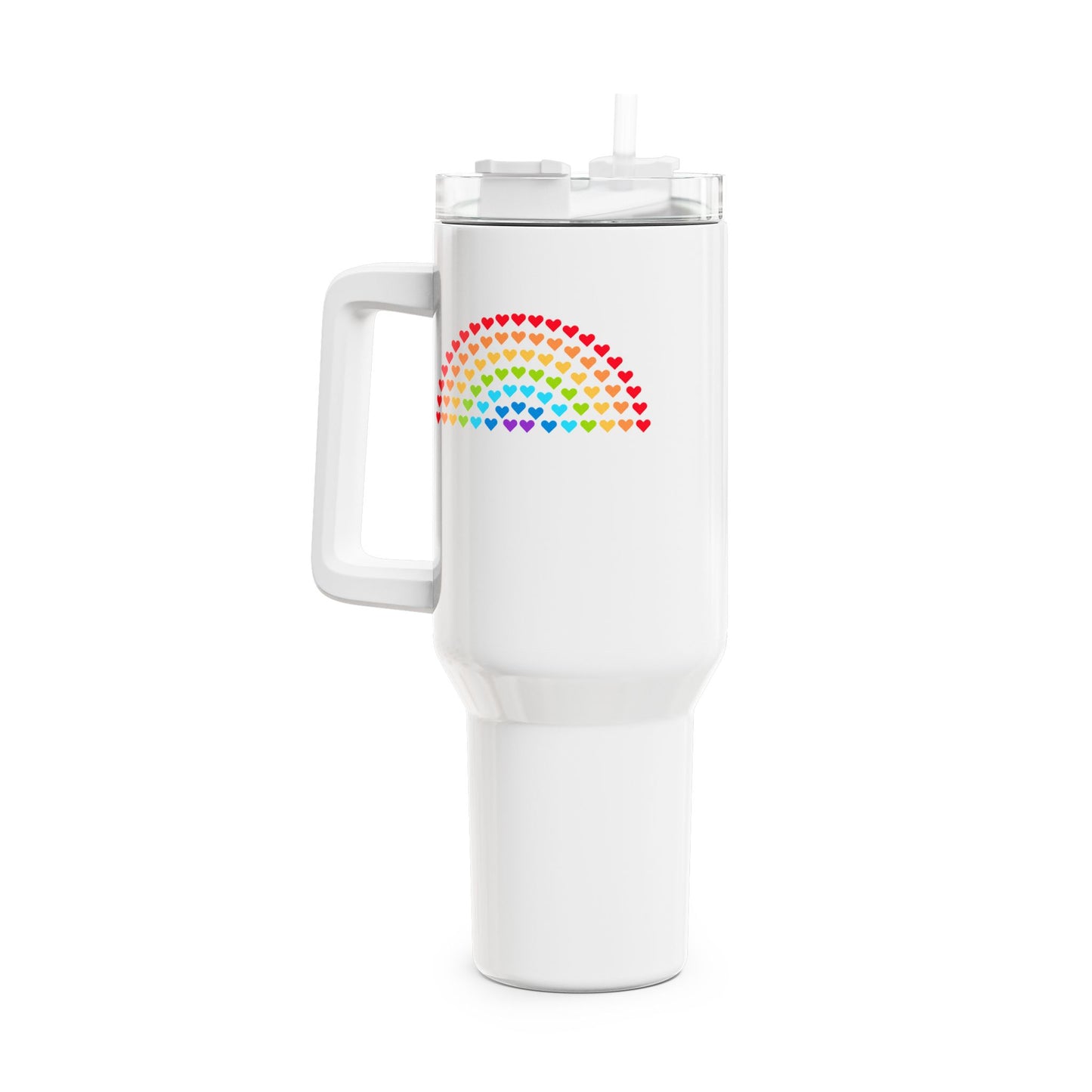 REGENBOGEN FARBEN AUS HERZEN • Tumbler mit Henkel & Strohhalm • XXL Reisebecher 1,2L