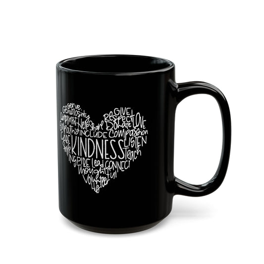KINDNESS HERZ MOTIV • Liebesbeweis Geschenk, LOVE Liebesbotschaft • 440ml XXL Kaffeebecher Schwarz - YOGA SANTA