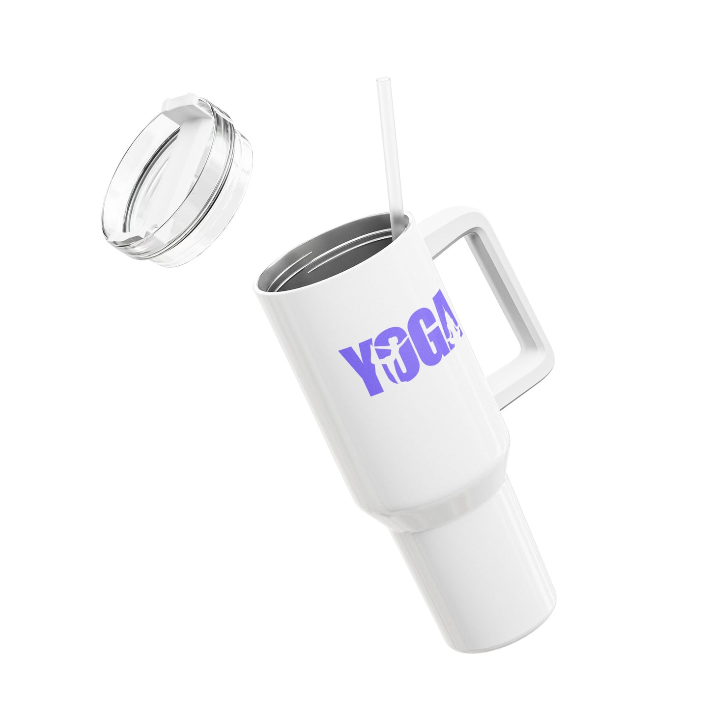 YOGA SCHRFITZUG YOGA POSEN ASANAS lila violet • Tumbler mit Henkel & Strohhalm • XXL Reisebecher 1,2L - YOGA SANTA