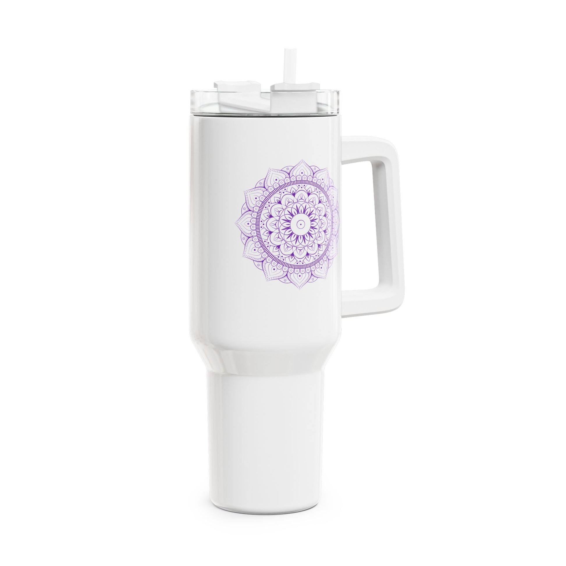 MANDALA BLUME MOTIV LILA VIOLET • Tumbler mit Henkel & Strohhalm • XXL Reisebecher 1,2L - YOGA SANTA