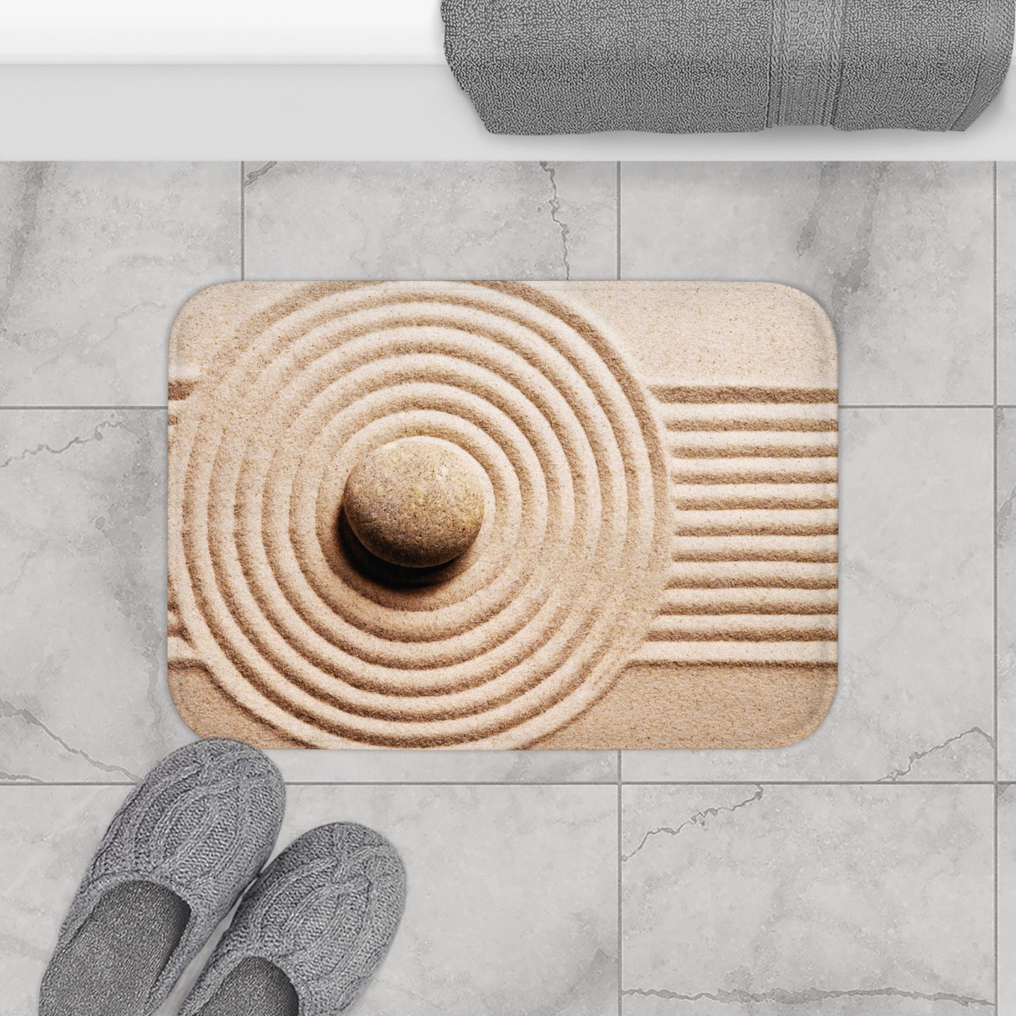 ZEN GARTEN MEDTITATIONSTEPPICH • BEIGER Badvorleger / Fussmatte / Badteppich EXTRA Weich • 43 x 61 cm & 53 x 86 cm