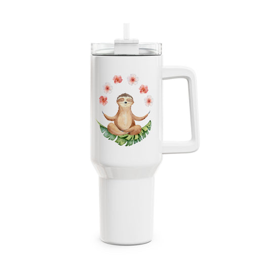 FAULTIER SLOT NIEDLICH SÜß COMIC BLUMEN BLÜMCHEN • Tumbler mit Henkel & Strohhalm • XXL Reisebecher 1,2L