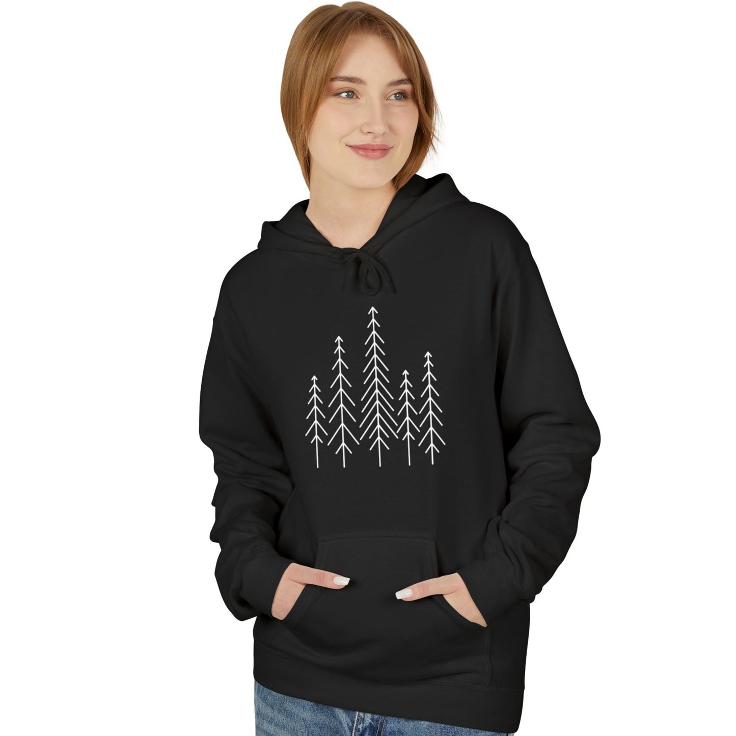 BÄUME WALD MOTIV • Minimalisitische Zeichnung • Kuscheliger Hoodie für Damen & Herren • Baumwolle 🌿