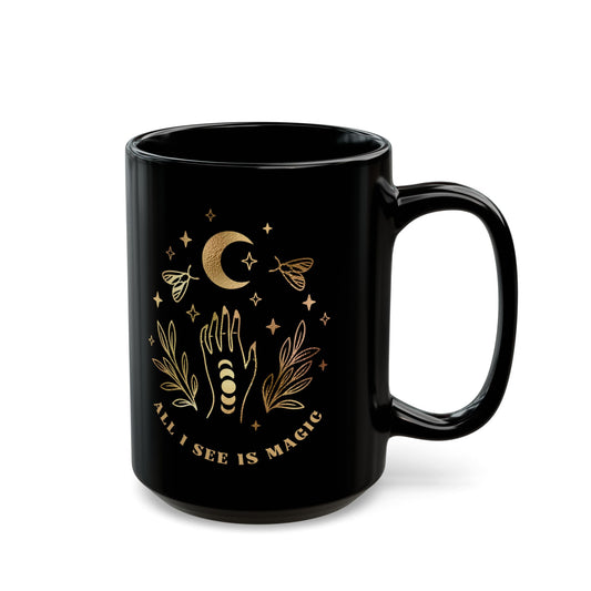 ALL I SEE IS MAGIC • MONDPHASEN MOTTEN • 440ml XXL Kaffeebecher Schwarz - YOGA SANTA