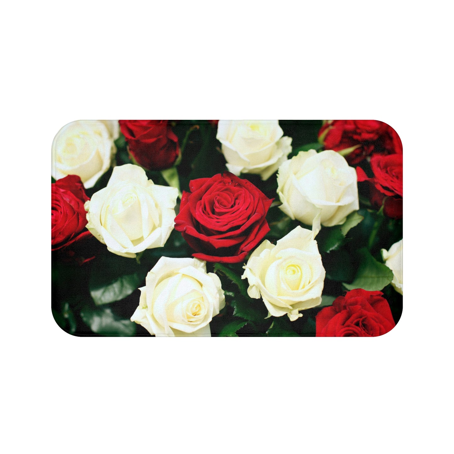 ROTE ROSEN, WEISSE • Liebesbeweis Geschenk, LOVE Liebesbotschaft ❤️ • Badvorleger / Fussmatte / Badteppich EXTRA Weich • 43 x 61 cm & 53 x 86 cm