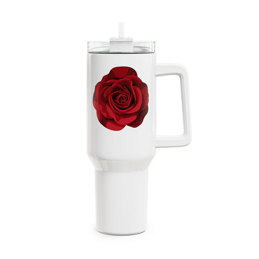 ROSENBLÜTE BLUMENBLÜTE ROT • Tumbler mit Henkel & Strohhalm • XXL Reisebecher 1,2L