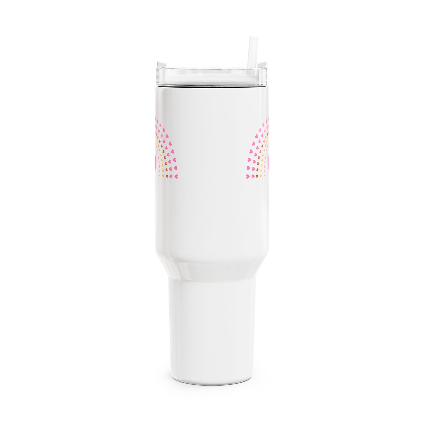 REGENBOGEN PINKE HERZEN • FÜR MÄDCHEN & TEENAGER • Tumbler mit Henkel & Strohhalm • XXL Reisebecher 1,2L