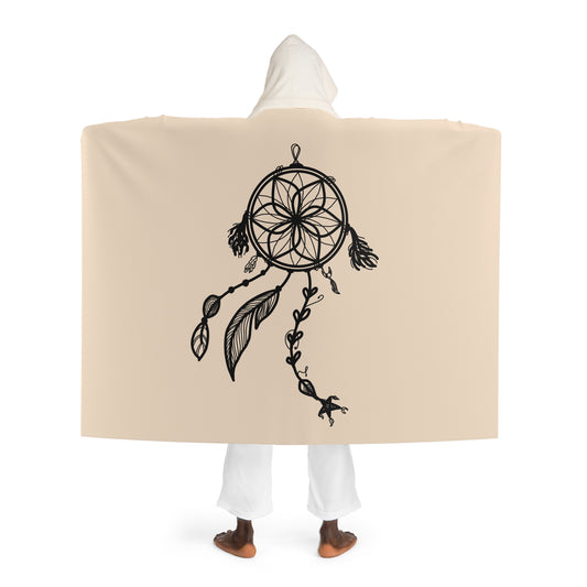 TRAUMFÄNGER INDIANER MOTIV UREINWOHNER TRIBE • Kapuzen Kuscheldecke Beige Creme • Wohndecke Sherpa 130cm x 180cm