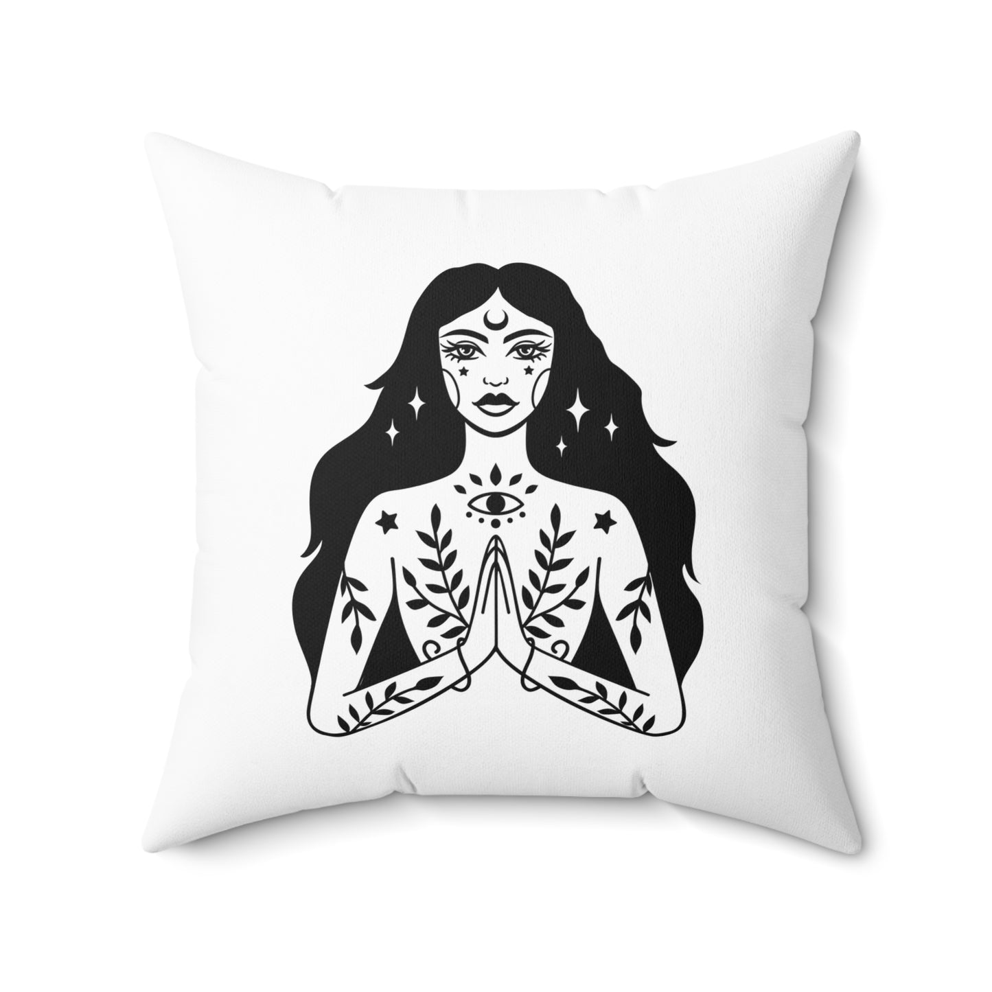 SCHÖNE FRAU ZEICHNUNG NAMASTE • Deko YOGA Kissen mit Reißverschluss Quadratisch Weiss