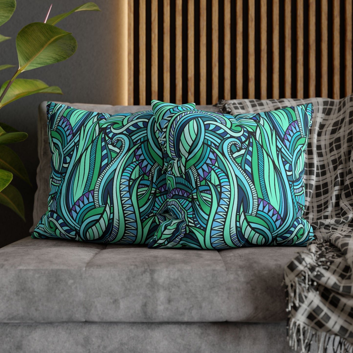 FLORALES BLUMENMOTIV • Deko Kissenbezug mit Reißverschluss Quadratisch Türkis