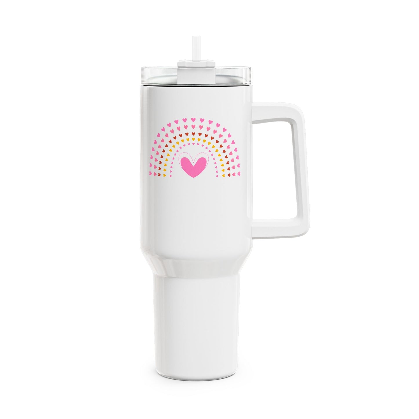 REGENBOGEN PINKE HERZEN • FÜR MÄDCHEN & TEENAGER • Tumbler mit Henkel & Strohhalm • XXL Reisebecher 1,2L