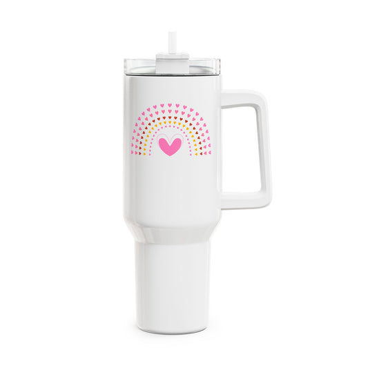 REGENBOGEN PINKE HERZEN • FÜR MÄDCHEN & TEENAGER • Tumbler mit Henkel & Strohhalm • XXL Reisebecher 1,2L