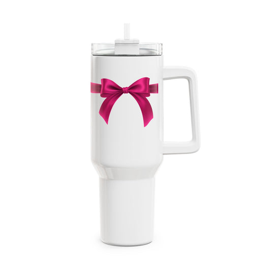 SCHLEIFE GESCHENKSCHLEIFE PINK - Lustig Witzige Geschenkidee Humor • Tumbler mit Henkel & Strohhalm • XXL Reisebecher 1,2L