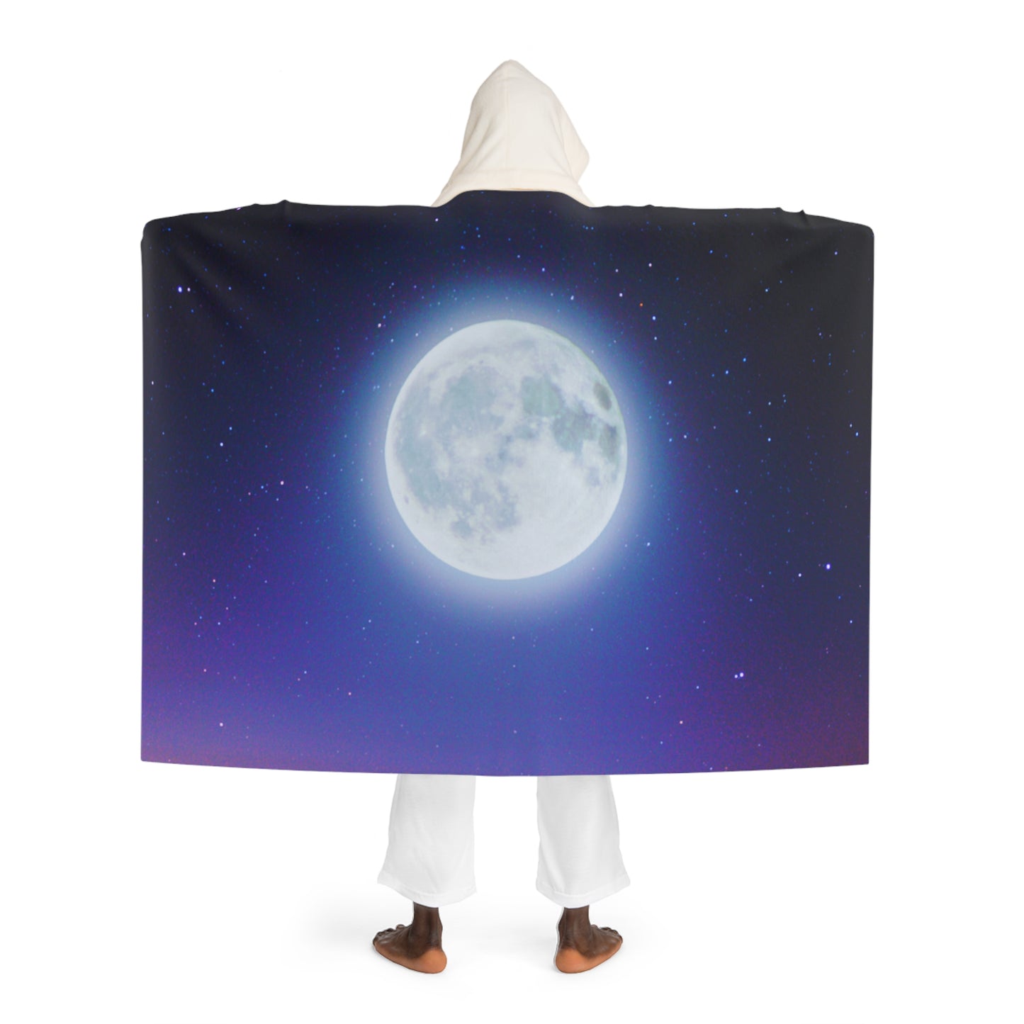 MOND HIMMEL • Kapuzen Kuscheldecke Schwarz • Wohndecke Sherpa 130cm x 180cm