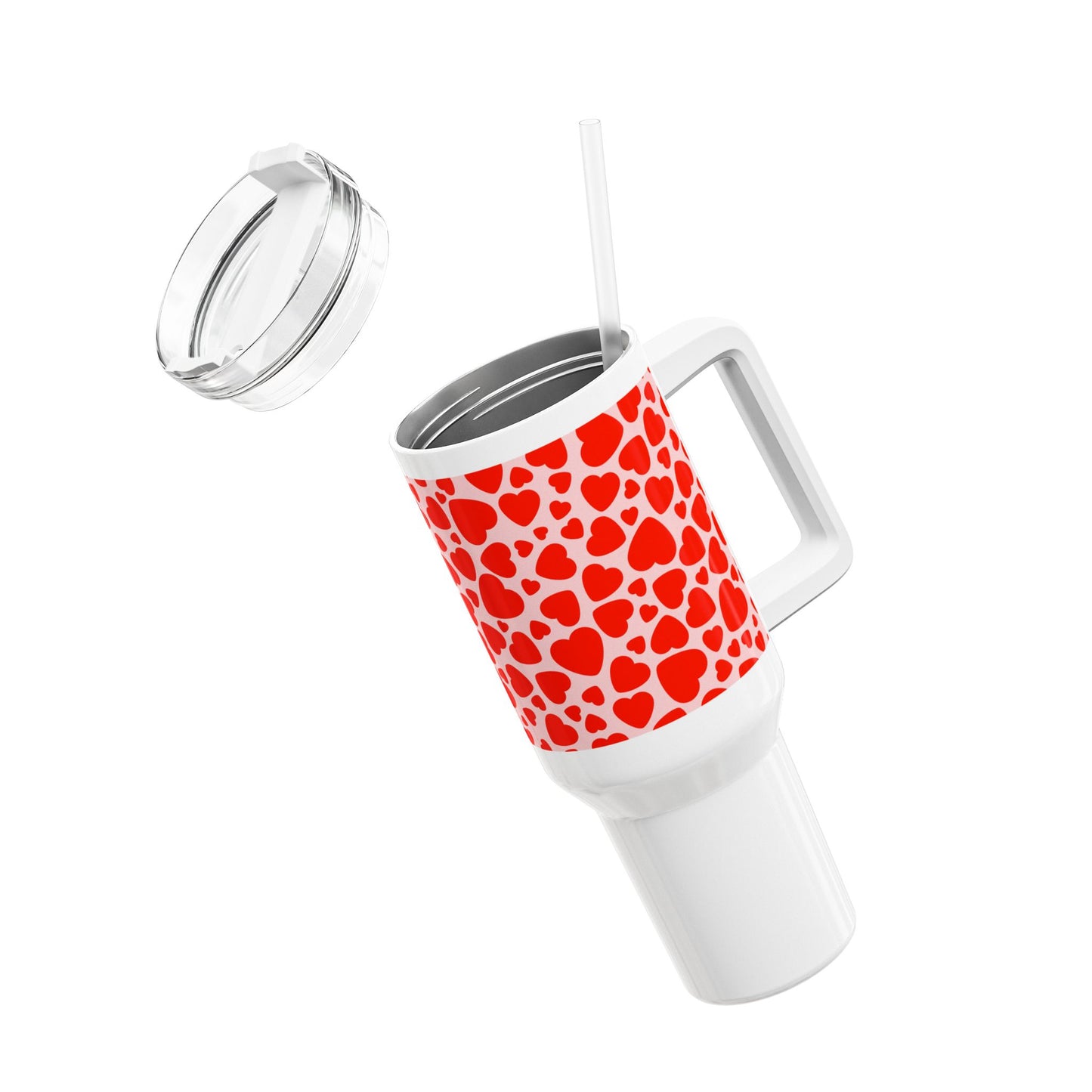 HERZEN MUSTER LIEBE LOVE • Tumbler mit Henkel & Strohhalm • XXL Reisebecher 1,2L