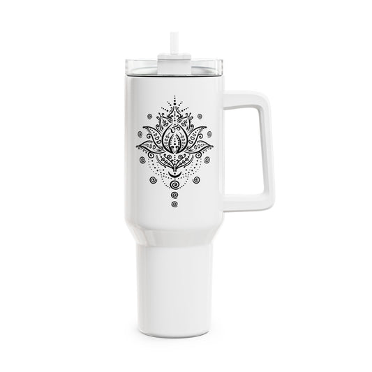 LOTUSBLUME MONDPHASEN MIT SPIRALEN • Tumbler mit Henkel & Strohhalm • XXL Reisebecher 1,2L - YOGA SANTA