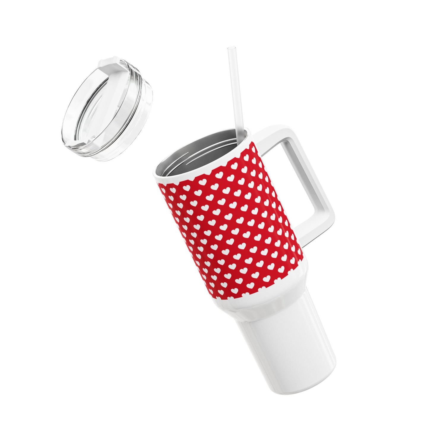 HERZ MUSTER HERZCHEN LOVE LIEBESBEWEIS • Tumbler mit Henkel & Strohhalm • XXL Reisebecher 1,2L