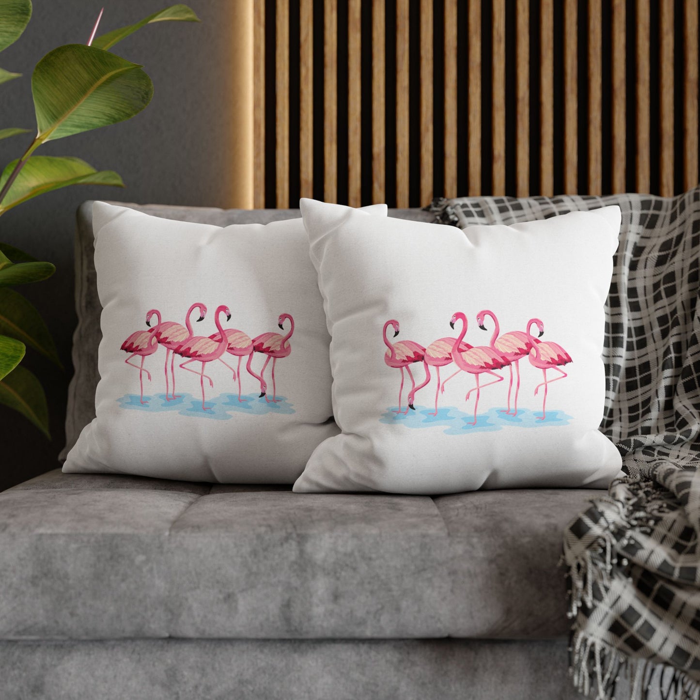 FLAMINGO COMIC PRINT • Deko Kissenbezug mit Reißverschluss Quadratisch Weiß