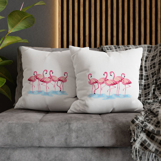 FLAMINGO COMIC PRINT • Deko Kissenbezug mit Reißverschluss Quadratisch Weiß