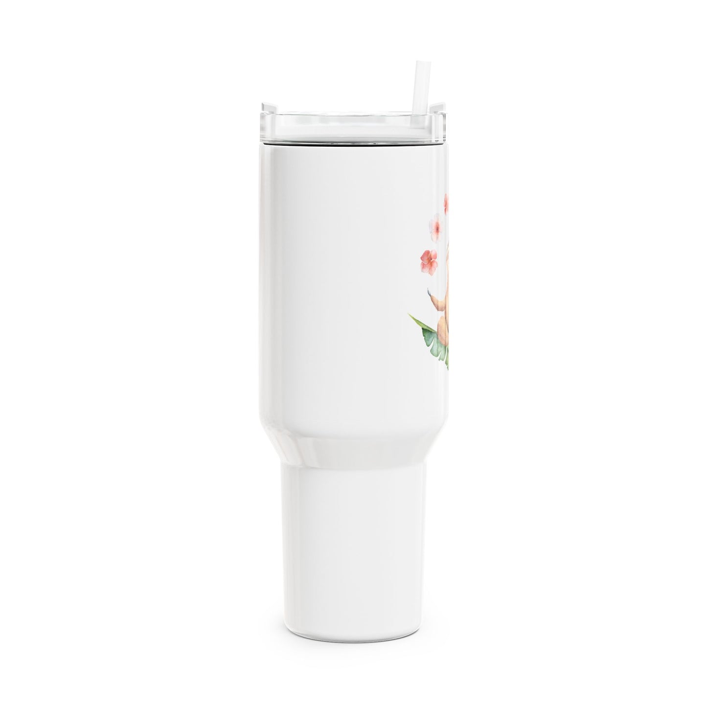 FAULTIER SLOT NIEDLICH SÜß COMIC BLUMEN BLÜMCHEN • Tumbler mit Henkel & Strohhalm • XXL Reisebecher 1,2L